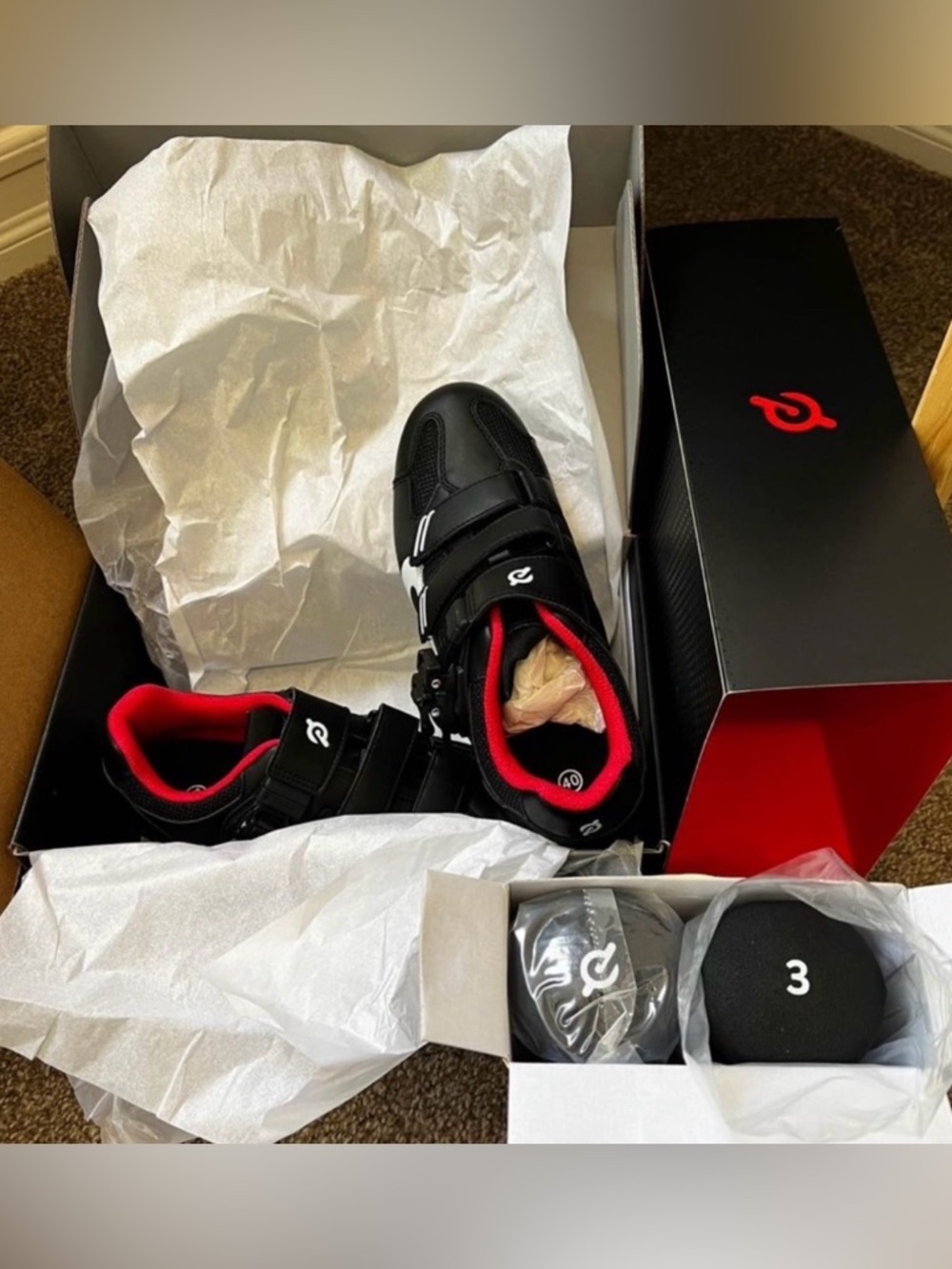 Brand new peloton cycling shoes and weights